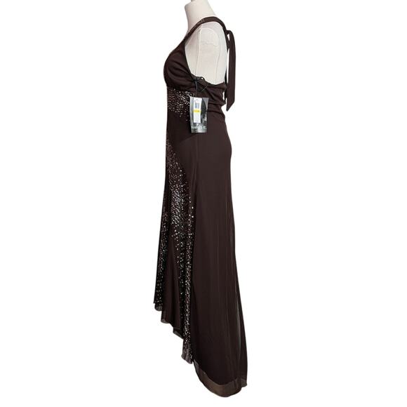 Y2K Rampage Brown Sequin Halter Maxi Dress Formal Prom Gown NWT Medium Deadstock - Picture 2 of 6